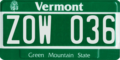 VT license plate ZOW036