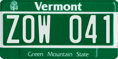 VT license plate ZOW041