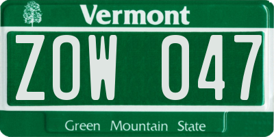 VT license plate ZOW047