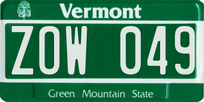 VT license plate ZOW049