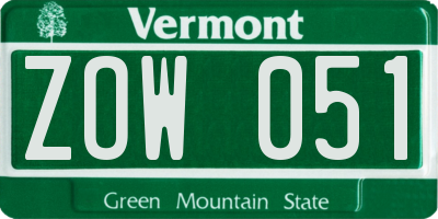 VT license plate ZOW051