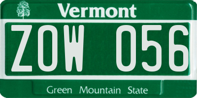 VT license plate ZOW056