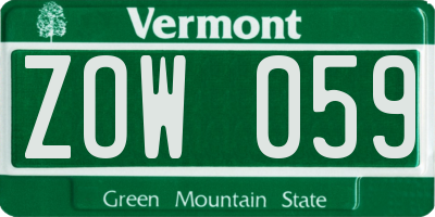 VT license plate ZOW059