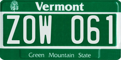 VT license plate ZOW061