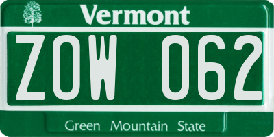 VT license plate ZOW062