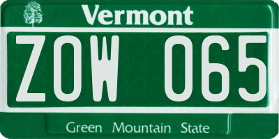 VT license plate ZOW065