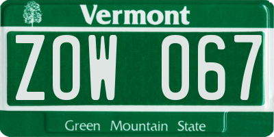 VT license plate ZOW067