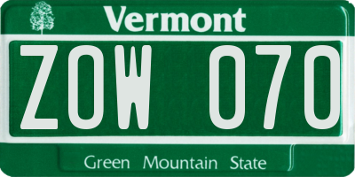 VT license plate ZOW070