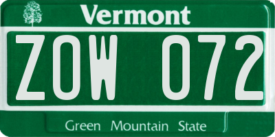 VT license plate ZOW072