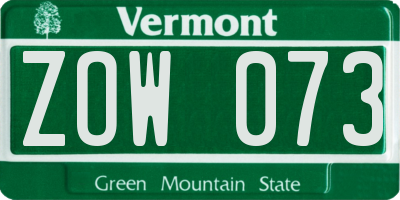 VT license plate ZOW073