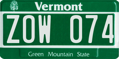 VT license plate ZOW074