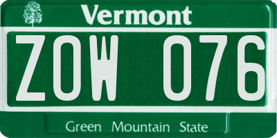 VT license plate ZOW076