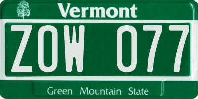 VT license plate ZOW077