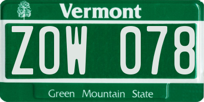 VT license plate ZOW078