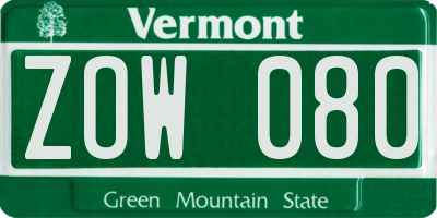 VT license plate ZOW080