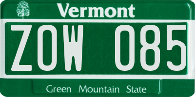 VT license plate ZOW085