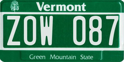 VT license plate ZOW087