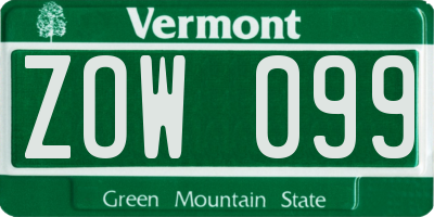 VT license plate ZOW099