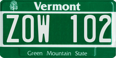 VT license plate ZOW102