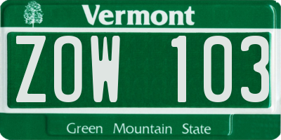 VT license plate ZOW103
