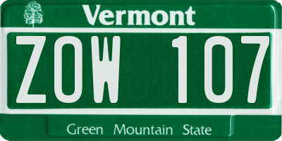 VT license plate ZOW107