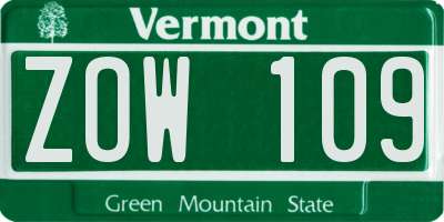 VT license plate ZOW109