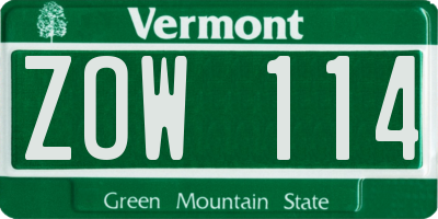 VT license plate ZOW114