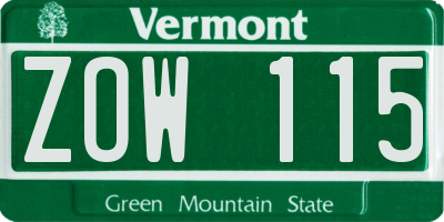 VT license plate ZOW115