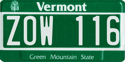 VT license plate ZOW116
