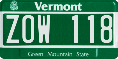 VT license plate ZOW118