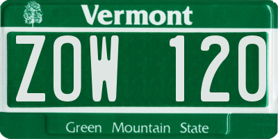 VT license plate ZOW120