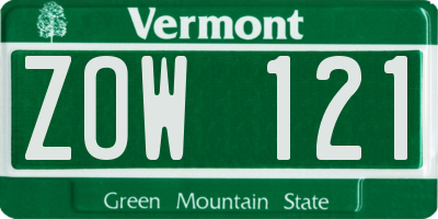 VT license plate ZOW121