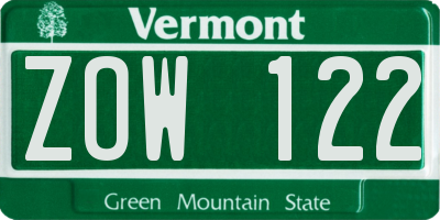 VT license plate ZOW122