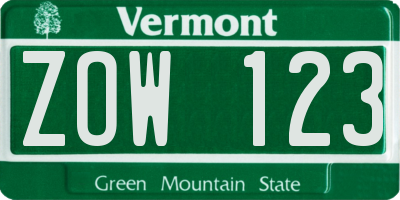 VT license plate ZOW123