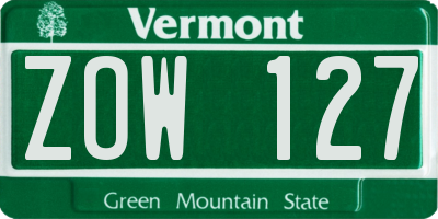 VT license plate ZOW127