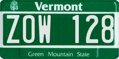 VT license plate ZOW128