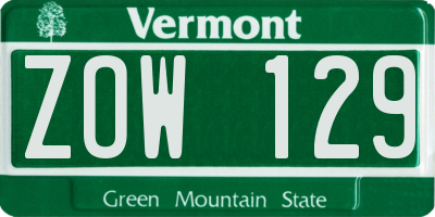 VT license plate ZOW129