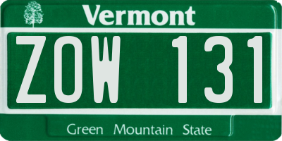 VT license plate ZOW131
