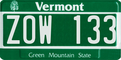 VT license plate ZOW133