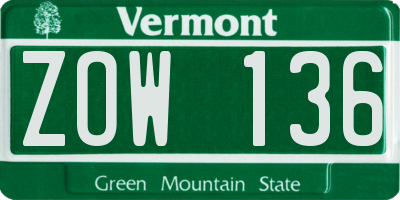 VT license plate ZOW136