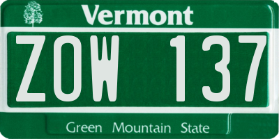 VT license plate ZOW137
