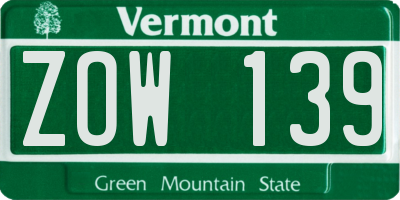VT license plate ZOW139