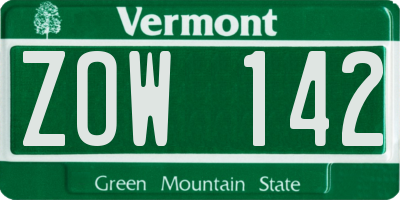VT license plate ZOW142