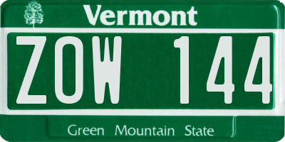 VT license plate ZOW144