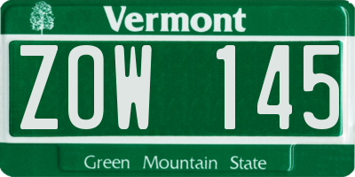 VT license plate ZOW145