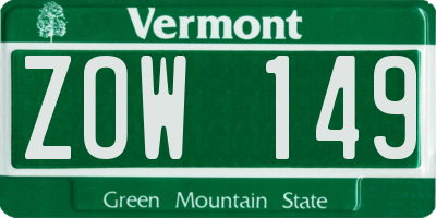 VT license plate ZOW149