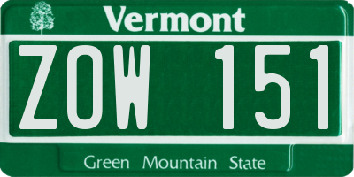 VT license plate ZOW151
