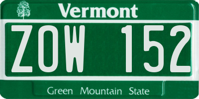 VT license plate ZOW152