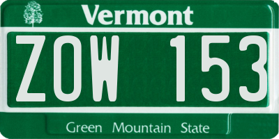 VT license plate ZOW153