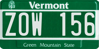 VT license plate ZOW156